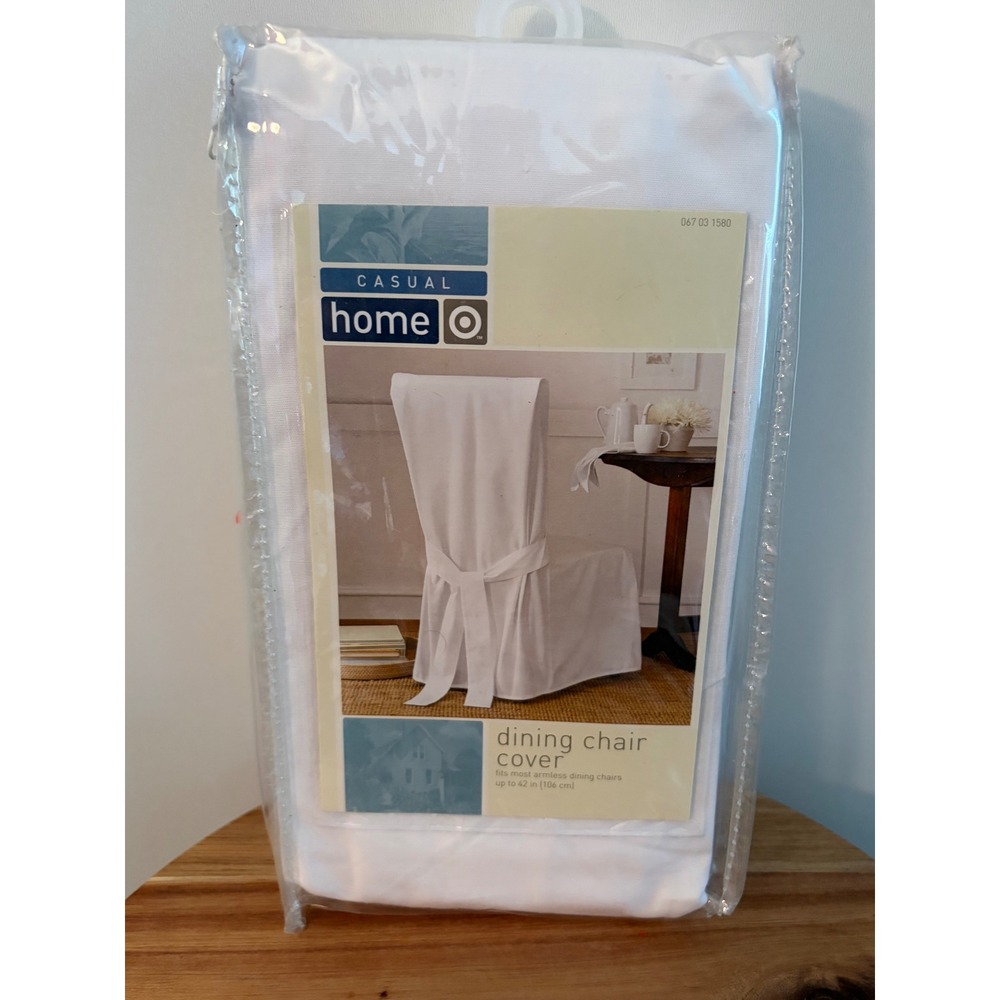 Target Home Casual White Dining Chair Cover Armless up to 42" 100% Cotton NEW